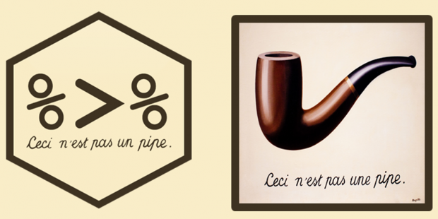 Magrittr package logo: a humorous adaptation of Magritte's 'Ceci n'est pas une pipe'